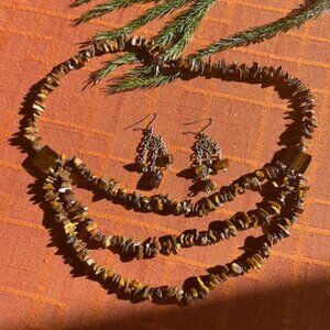 Tiger Eye Gemstone Necklace & Earrings Set
